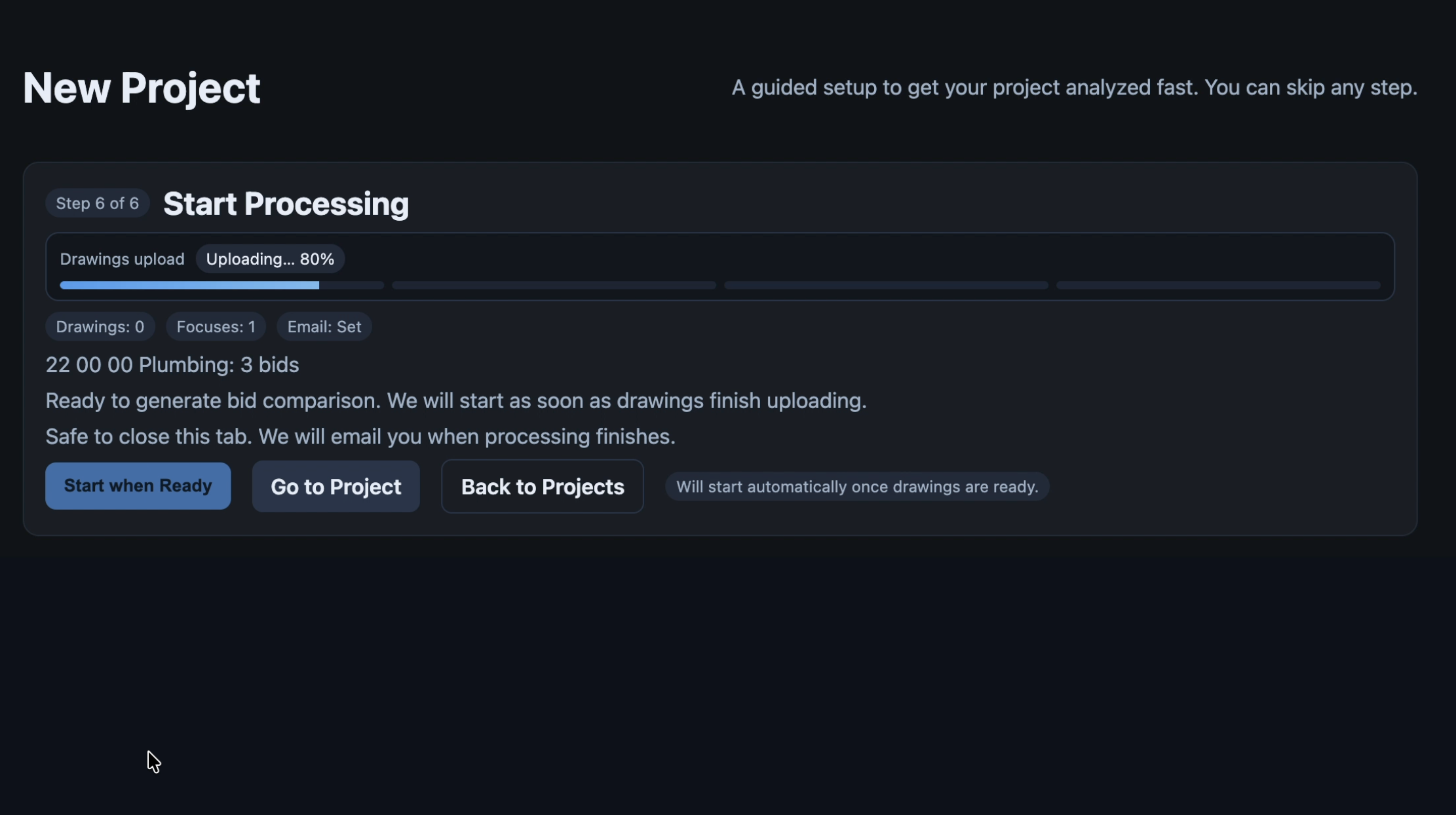 Upload drawings and bids in Bid Level Pro